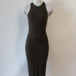 Enza Costa Brown (Item- 10) Viscose Silk Ribbed Sleeveless Keyhole Tank Dress M